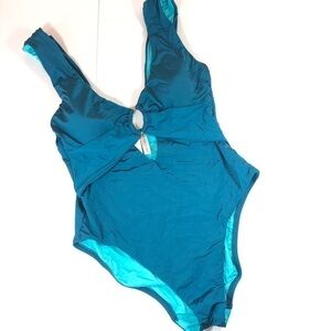 Trina Turk Cut Out One Piece Swimsuit Turquoise S